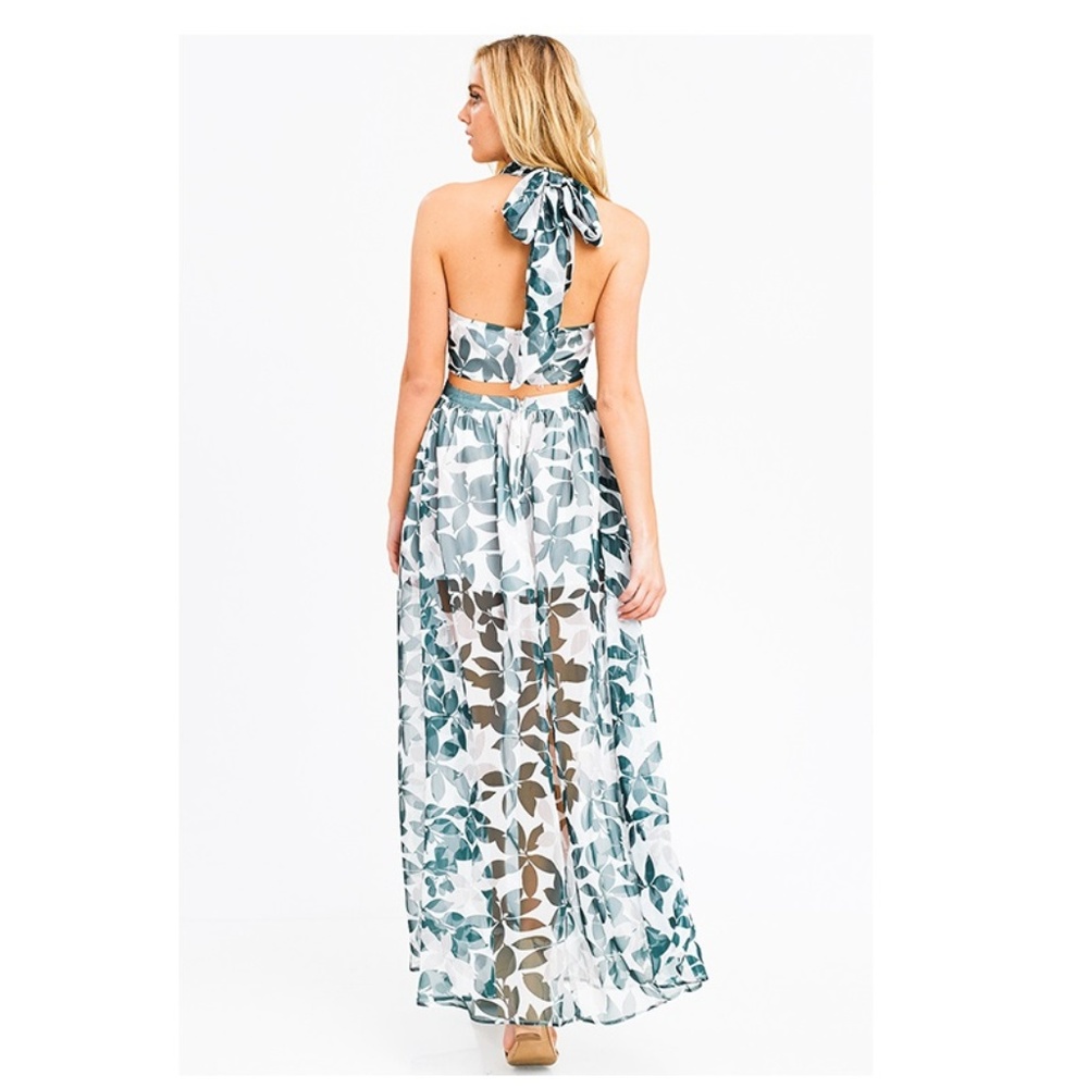 NWT Tropical Sheer Halter Maxi Dress - Picture 4 of 8